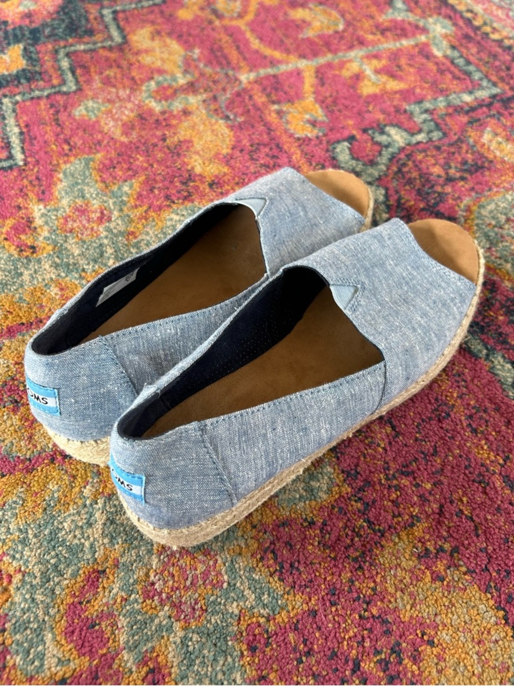 Toms | Women’s Light Blue Heathered Espadrille Peep-Toe Platform Sansals Size 10 - Picture 8 of 13